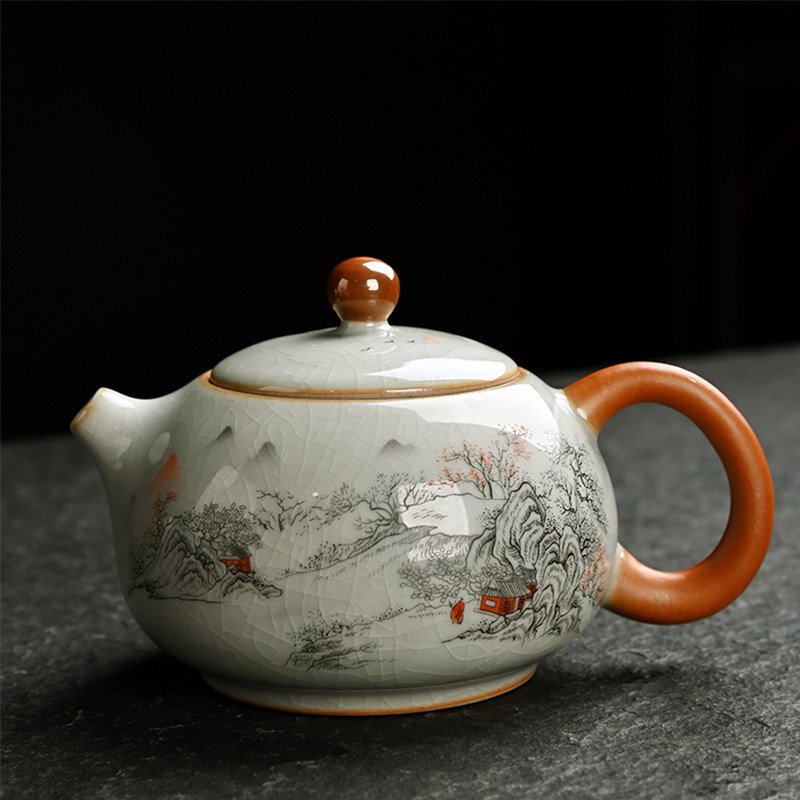 Ruyuan Yellow Teapot Kung Fu Tea Set for Home, Living Room, Office, and Reception, with a Surface That Can Be Developed over Time, Made of Dehua Ceramic