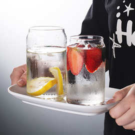 高硼硅玻璃饮料杯 可乐罐造型透明玻璃果汁杯 家用大容量奶茶杯