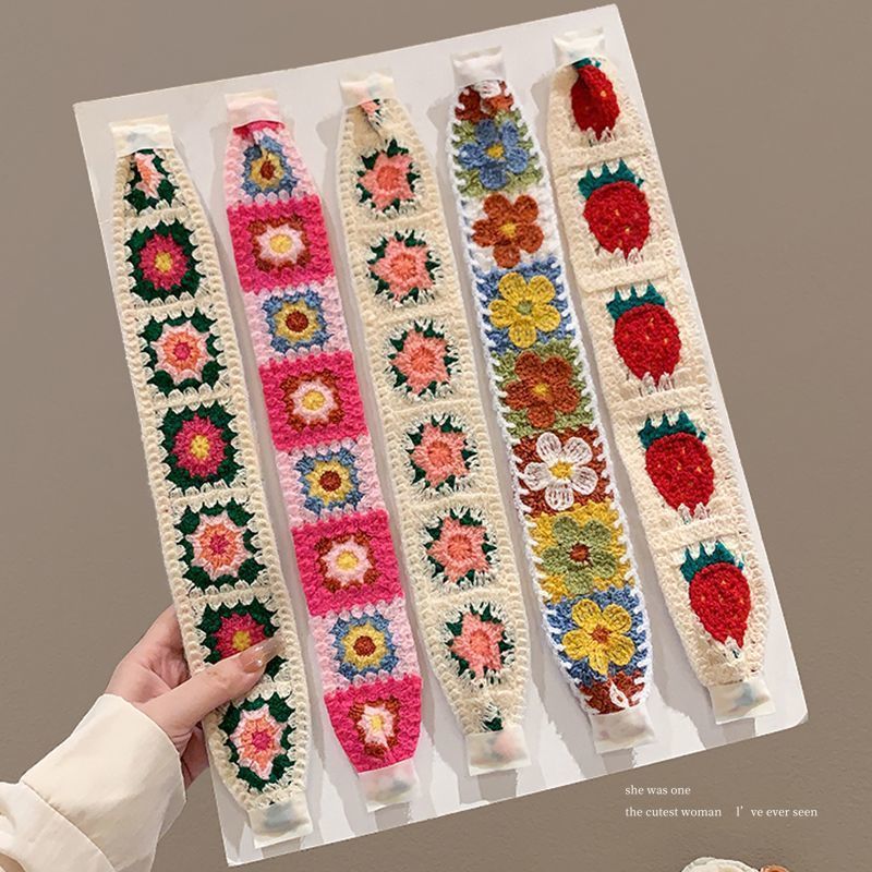 Otoño e invierno Sen correa de cabello de punto de acabado de cabello de atmósfera velcro estilo coreano pastílico flores trenzadas correa de cabello para mujeres