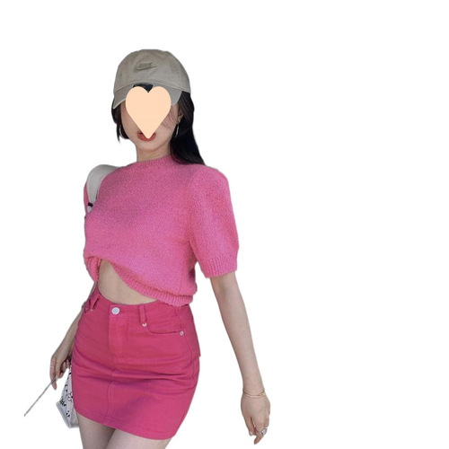 Pink Red Denim Skirt Women's Spring/Summer 2025 Letter Package Hip-Hugging Short Skirt High Waist Slimming Sweetheart Dress