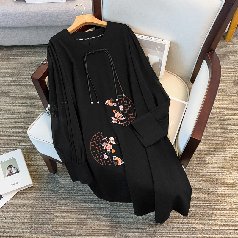 300 catties large size women's clothing fat girl plus fat plus bigger bust 150 fashionable and slim new Chinese style dress 6713