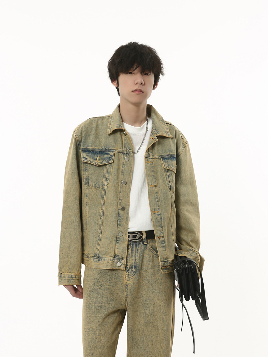 Mtlclothes ropa de Hombre | 2023 otoño retro simple apenada Denim coat washed jeans Loose