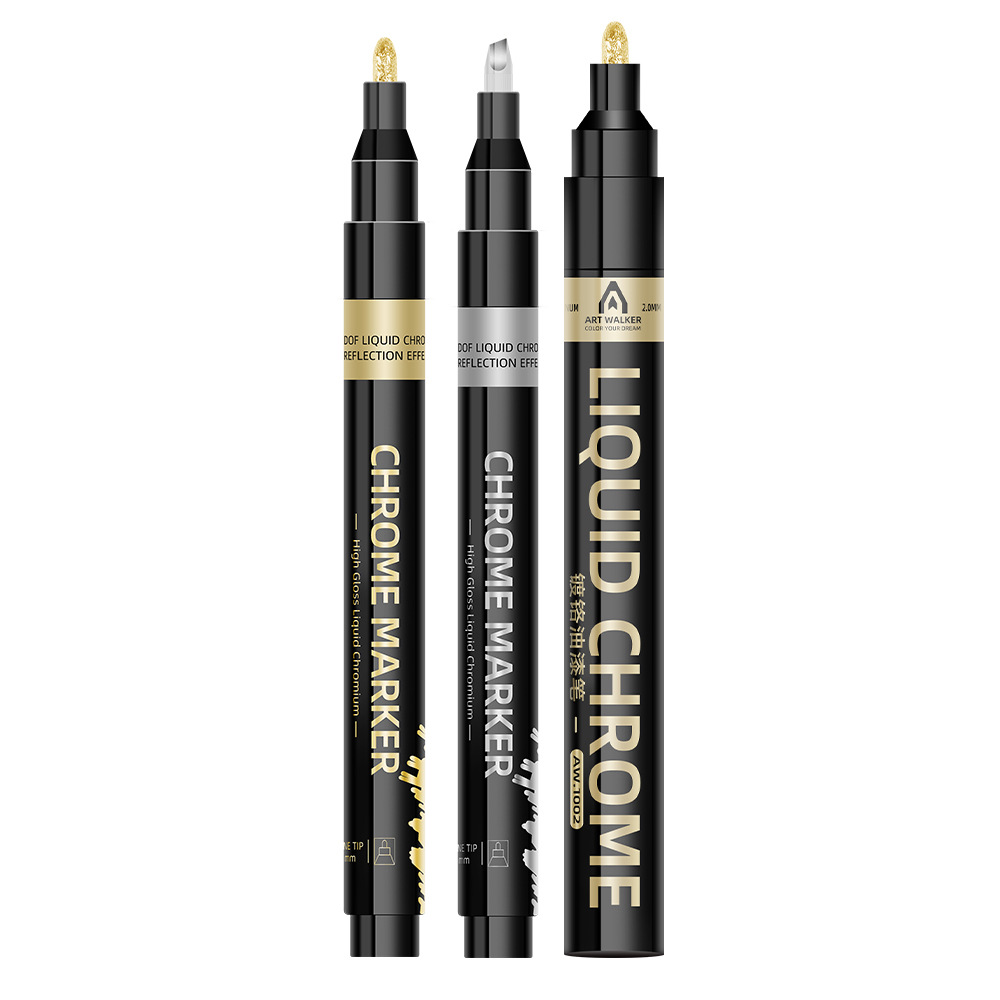 Metal cromo marca pluma impermeable de secado rápido de uñas de metal pluma modelo colorante pintura pluma de gran capacidad espejo pluma
