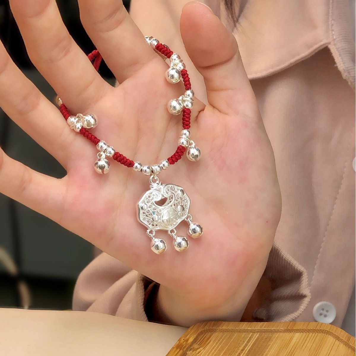 Longevity Lock Bell Bracelet for Women, Handmade Woven Red String Bracelet That Rings with Every Step, Gift for Best Friend or Girlfriend