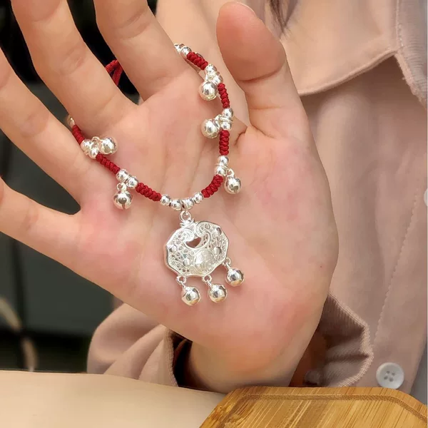 Longevity Lock Bell Bracelet for Women, Handmade Woven Red String Bracelet That Rings with Every Step, Gift for Best Friend or Girlfriend