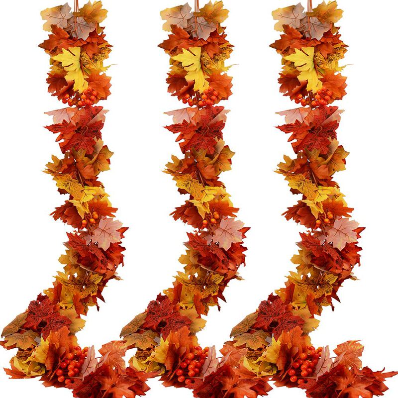 5.9 Feet Autumn Maple Leaf Wreath Hanging Rattan Wreath Artificial Maple Leaf Wreath Thanksgiving Christmas Decoration