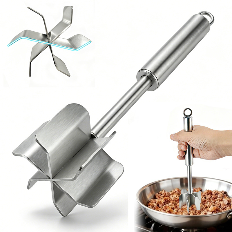 Cross-Border 304 Stainless Steel Potato Masher, Meat Masher, Handheld Meat Grinder, Mixer, Meat Chopper