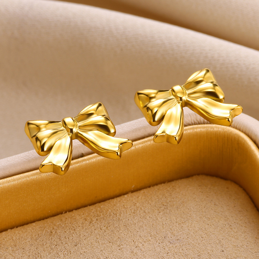 304 Stainless Steel Ear Needle Material Real Gold Plated Plating Material PVD Coated Real Gold Plated Bow Knot 304 Stainless Steel Simple Style Classic Style Waterproof Non Tarnish Ear Studs