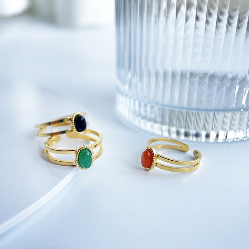 Fashion Geometric Titanium Steel Inlay Zircon Open Ring 1 Piece