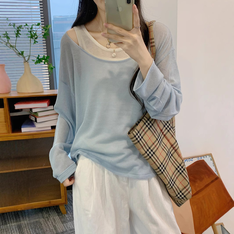 Korean Style Early Spring Two-Piece Knitted Sweater Women's Lazy Style Loose Flesh-Covering Slimming Outer Tops