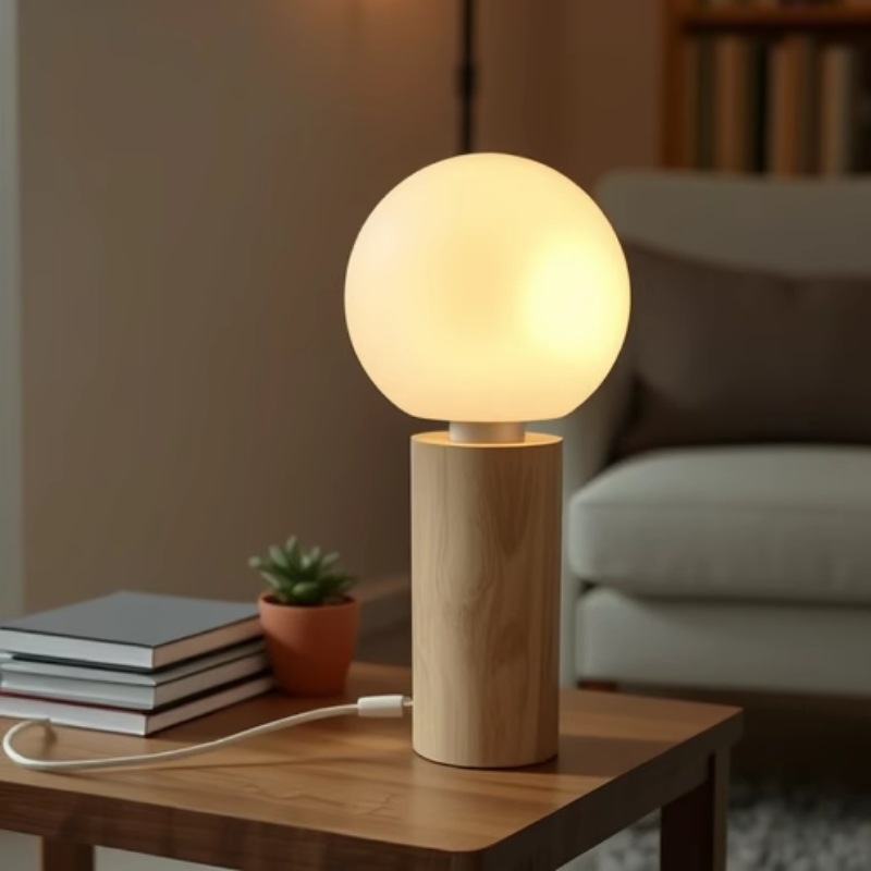 Cilindro de madera maciza simple retro, base de madera para el hogar, lámpara de mesa natural