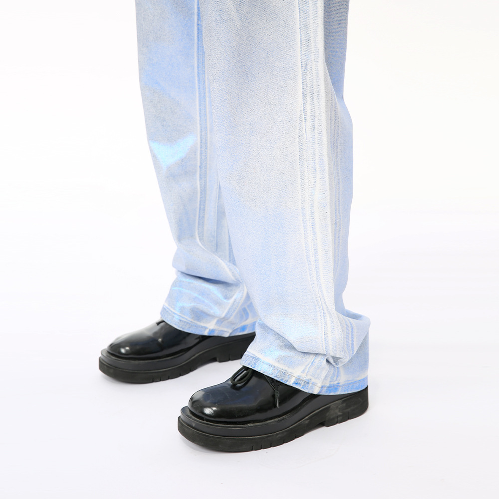 Erkek Giyim Yeni Gelenler Niche Tasarım Mumlu Parlak Gümüş Düz Kot_voghion.com