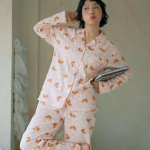 春季新款奶油风甜美女士睡衣纯棉纱布休闲翻领薄款春秋大码家居服