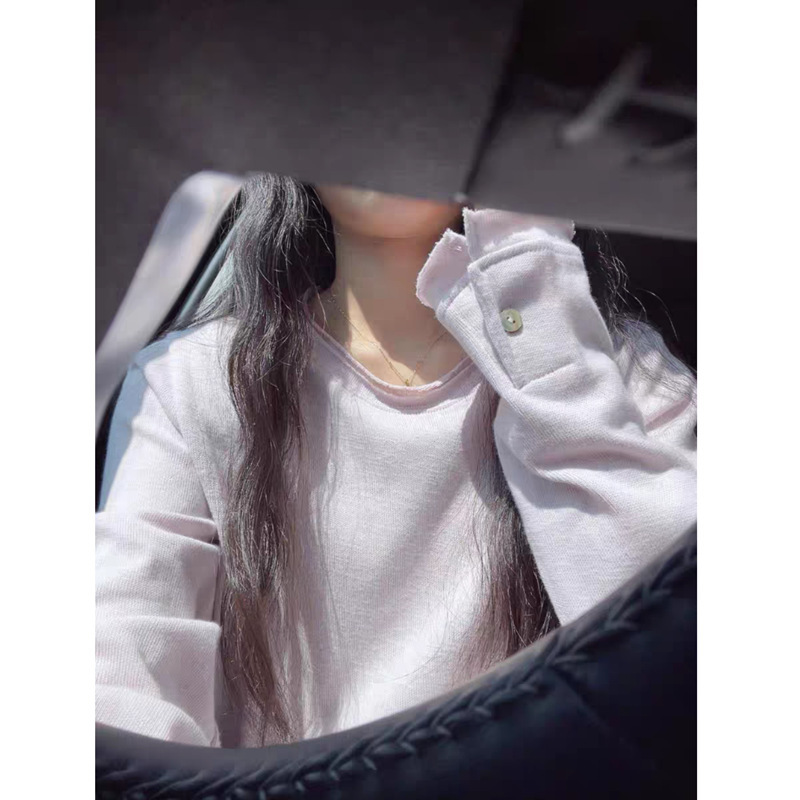 韩系温柔清新薄款长袖卷边t恤女秋季高级感慵懒风宽松打底衫上衣|undefined
