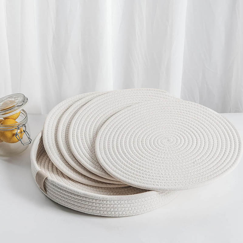 Mantel de mesa Algodón de alta calidad Tejido de cuerda de algodón Almohadilla de aislamiento de Amazon Alfombrilla de olla redonda Alfombrilla de cuenco Alfombrilla de plato antideslizante y antiescaldado