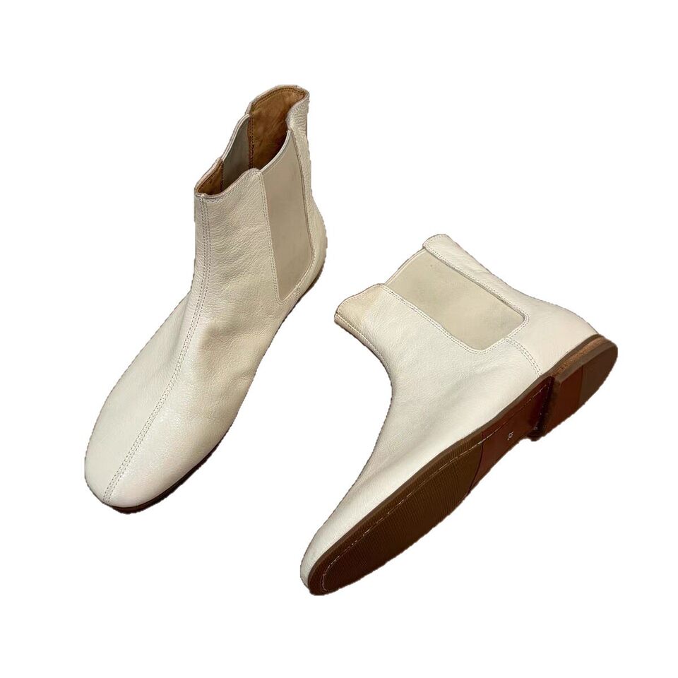 Bốt Chelsea cổ ngắn nữ mũi tròn phong cách Anh, đế bằng chống trượt, gót 3–5 cm — Màu trắng, màu đen