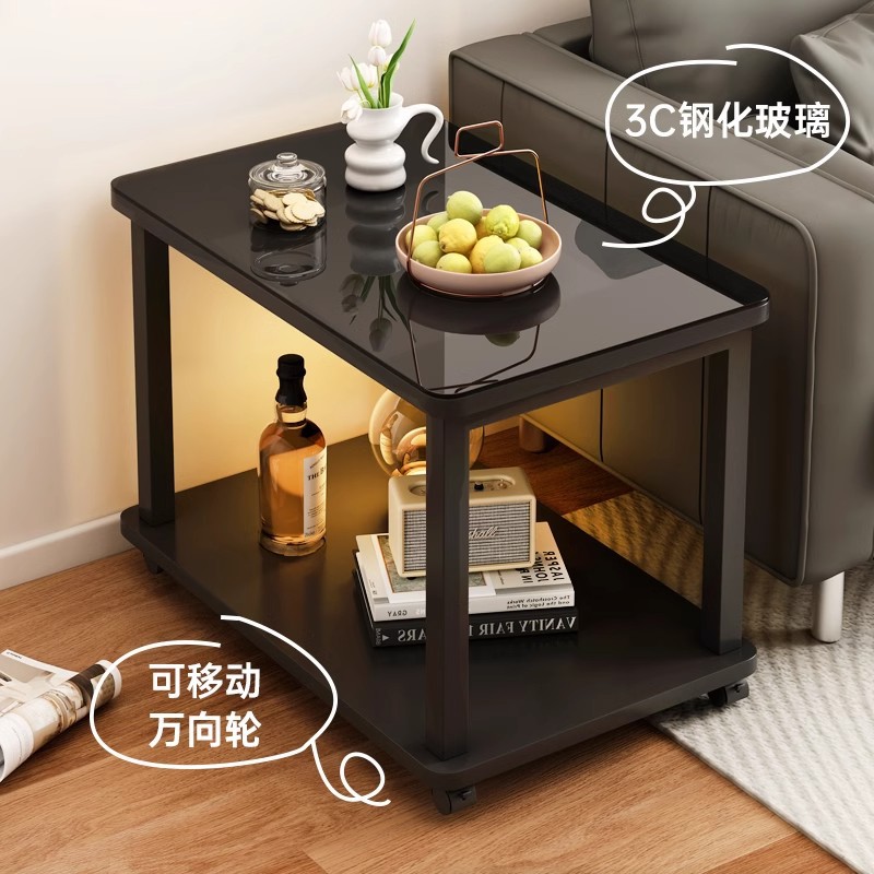 Sofá móvil en el medio de la mesa de té de vidrio de lujo de oficina especial para la sala de recepción 2025 nueva mesa pequeña
