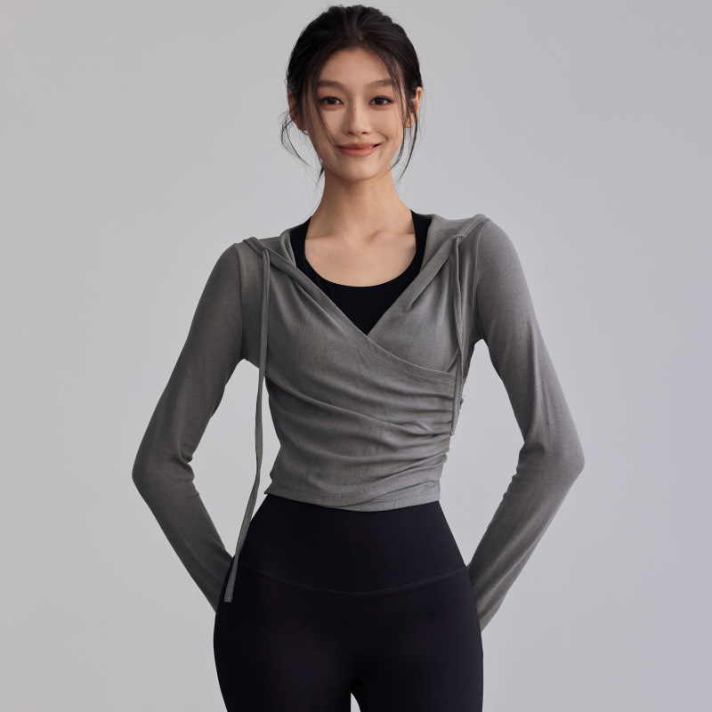 连帽收腰瑜伽服女秋冬跑步普拉提运动新款长袖显瘦健身上衣|undefined