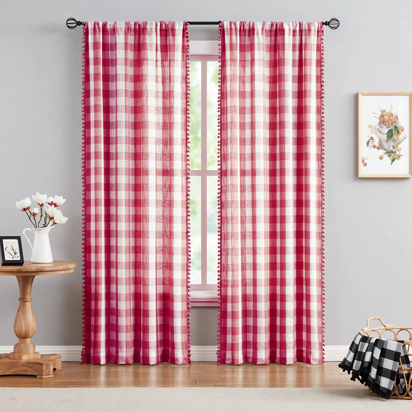 Window Curtain Panel, Ball-Grid Check Pattern, 101 cm width, lengths 160 / 213 / 241 cm