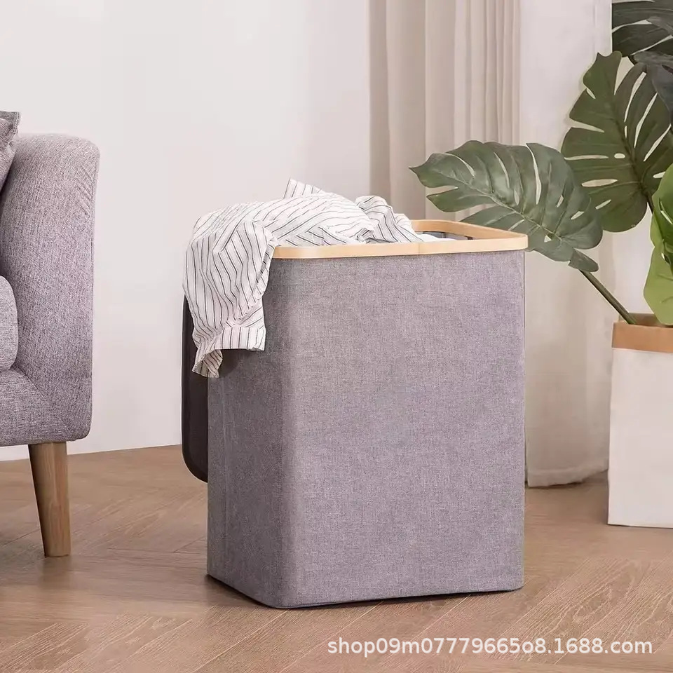 Cross-Border Dirty Laundry Basket with Bamboo Ring, Oxford Cloth, Dustproof, Waterproof, Foldable Storage Box, Household Storage Basket