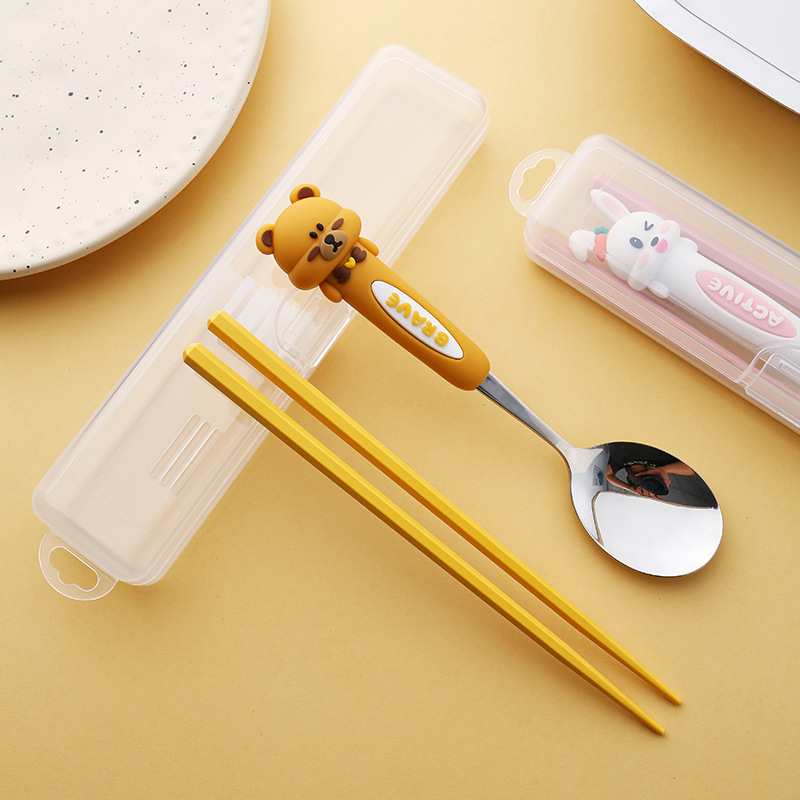 Panda Cartoon Cuchara 304 Acero inoxidable para estudiantes para comer palillos cuchara todo en uno Vajilla portátil de alta calidad