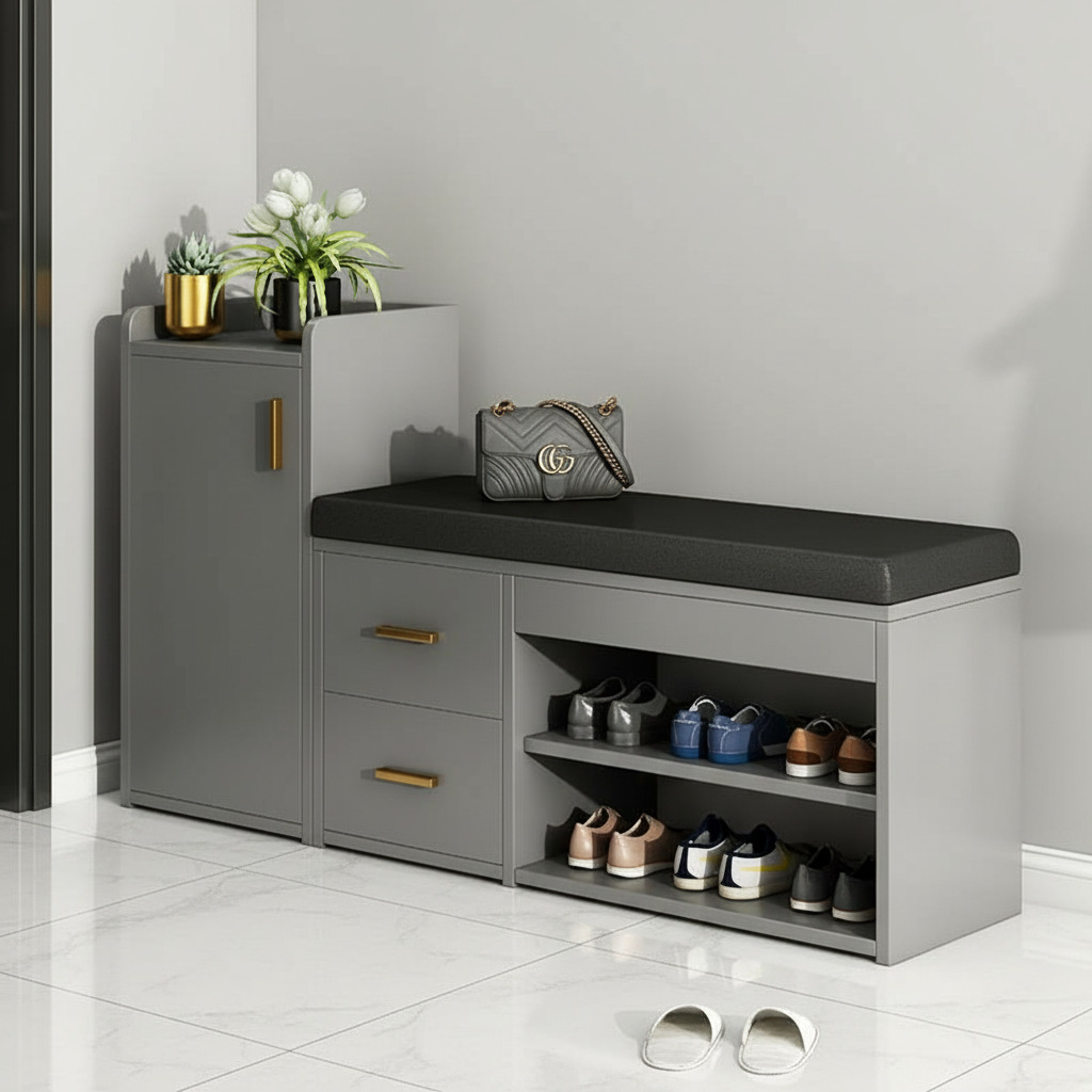 换鞋凳家用门口轻奢鞋柜多功能收纳小窄入户鞋架一体门口长条凳子