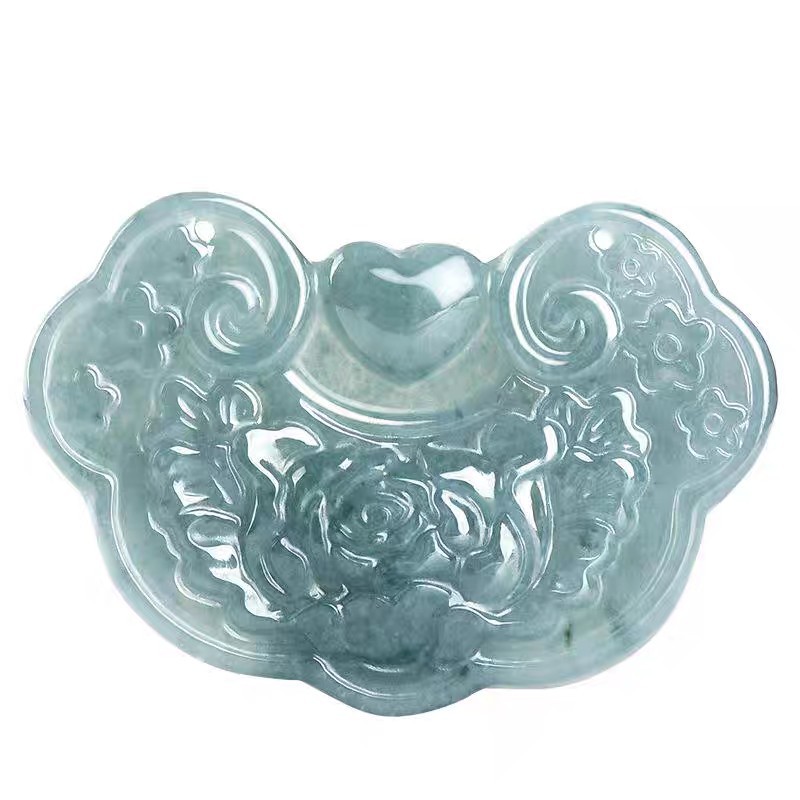 A등급 제다이트 펜던트, 길조의 자물쇠 펜던트, 푸른 물꽃, 풍부하고 길조로운 구름 자물쇠 천연 제다이트 펜던트