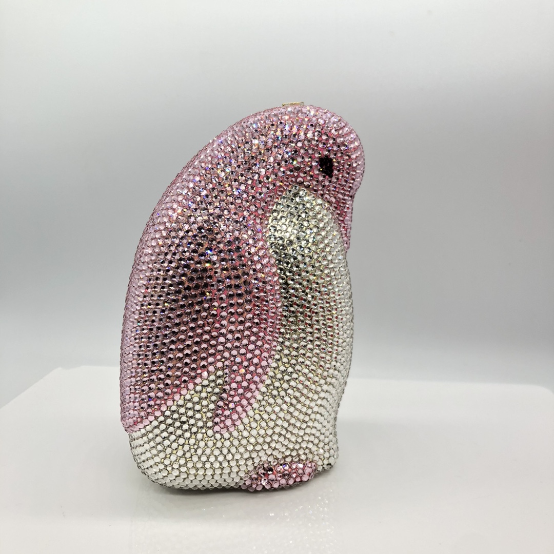 Túi clutch dạ tiệc hình chim cánh cụt đính kim cương cao cấp, cầm tay sang trọng — Màu hồng, Đen trắng, Màu đen, Cá tính đặt làm chi tiết 1