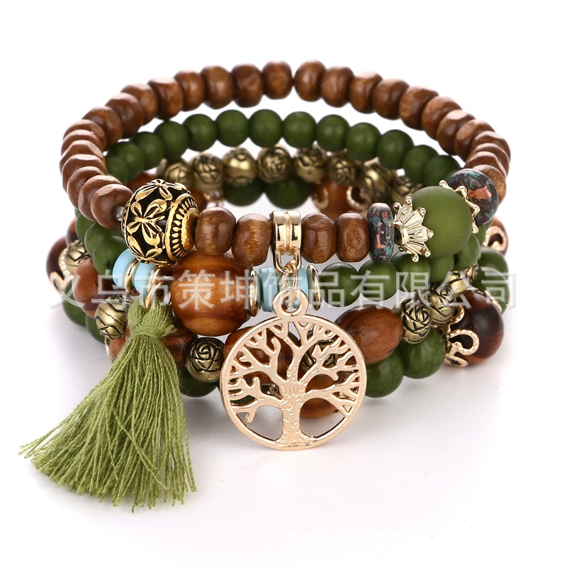 Ethnic elastic beaded bracelet, boho style, ethnic style, (Physicals)