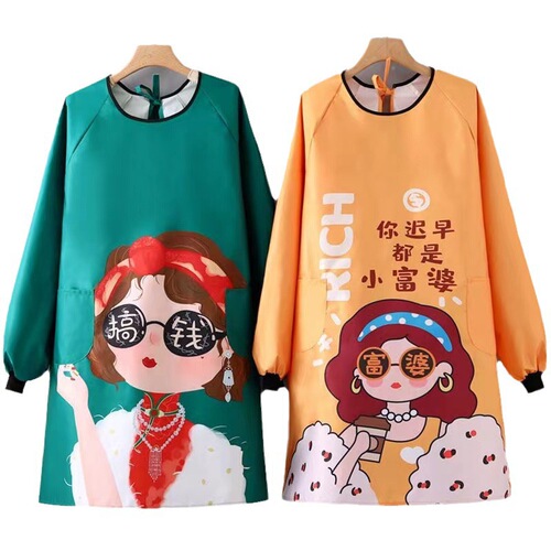 Hand-wipeable sleeveless waterproof and oil-proof apron, fashionable printed work coveralls, trendy new kitchen cooking apron