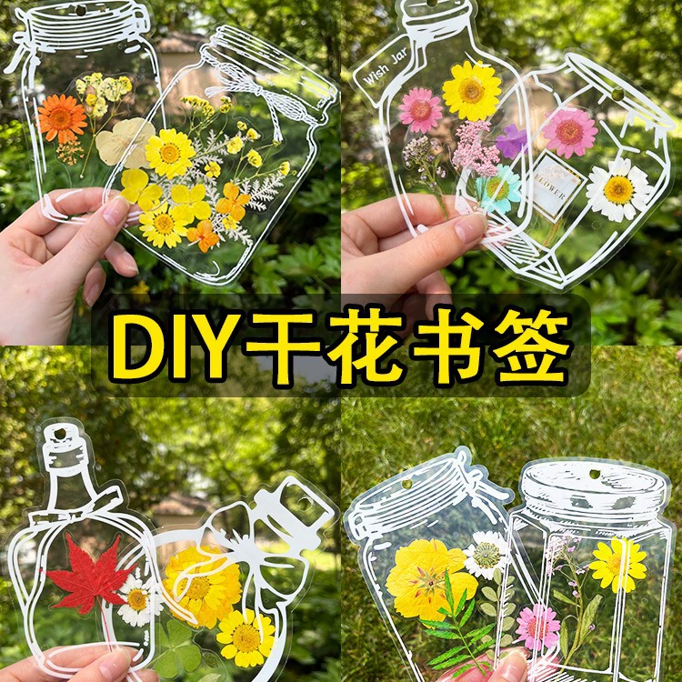 Ручная работа DIY материал бутылка в весеннем детстве прозрачные листья образец образец пластиковая запечатанная мембрана липкий цветочный закладка