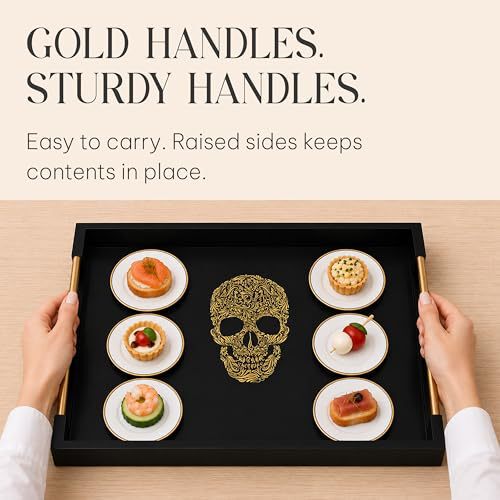Wooden Black Tray with Handle Gothic-Style Skull Hotel Restaurant Coffee Snack Tray Breakfast Wooden Tray Wooden Black Tray with Handle Gothic-Style Skull Hotel Restaurant Coffee Snack Tray Breakfast Wooden Tray