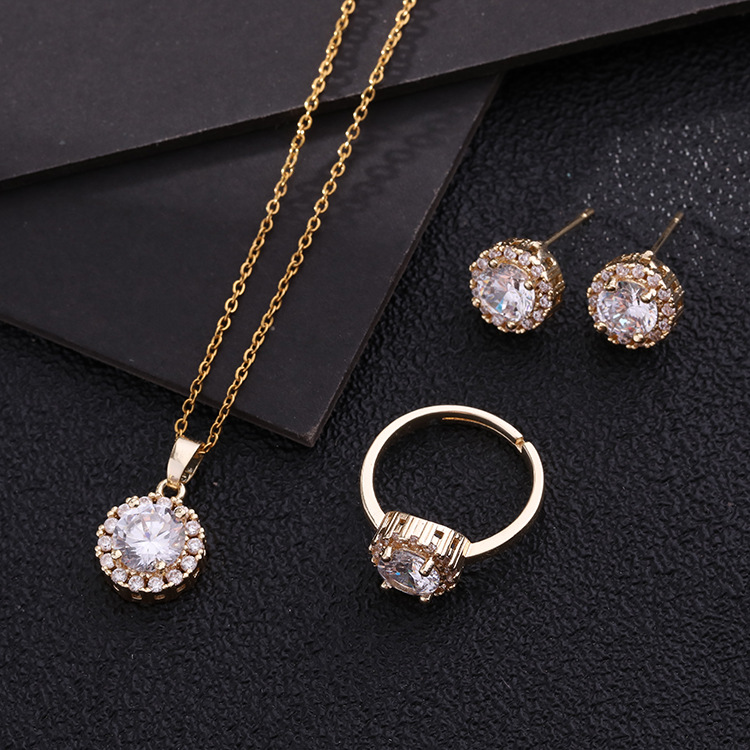 3 Pieces Fashion Round Titanium Steel Copper Inlay Zircon Women's Jewelry Set display picture 3