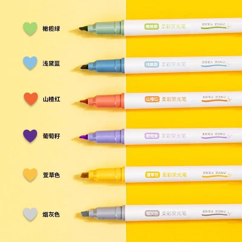 6 colores de la fuerza conjuntos de bolígrafo de punta suave bolígrafo de marcación de color pálido bolígrafo de marcación de cabeza única bolígrafo de marcación tipo hacha