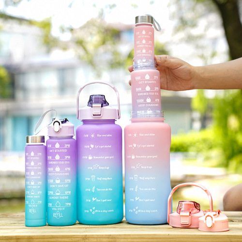 Cross-border gradient three sets of cups large capacity sports cold water bottle outdoor portable space water cup