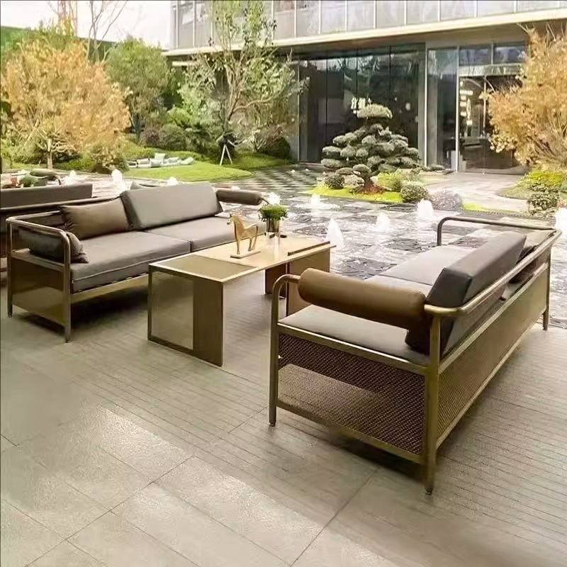 Sofá al aire libre jardín al aire libre paisaje patio residencial departamento de ventas balcón de acero inoxidable combinación de muebles de ocio