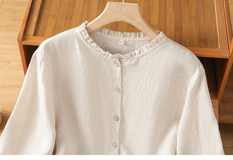 Camicia donna retro maniche lunghe con colletto a balze_voghion.com