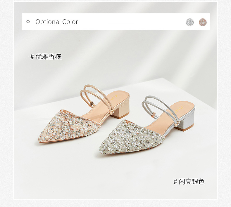 Sandal đính đá nữ đế thấp quai mảnh phối váy — BL139 màu bạc chi tiết 5