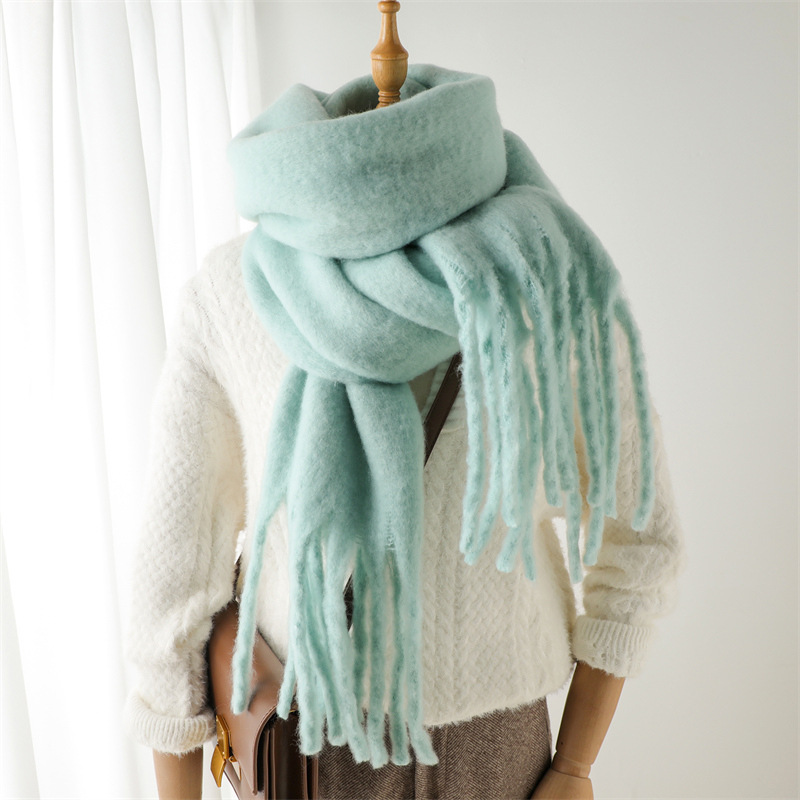 Mohair Scarf Pure Color All-matching Winter Warm Lengthened Fringe Bib Scarf Men's And Women's European And American Export Thick Scarf display picture 5