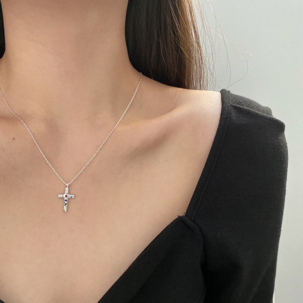 Casual Cross Sterling Silver Plating Inlay Zircon Pendant Necklace 1 Piece