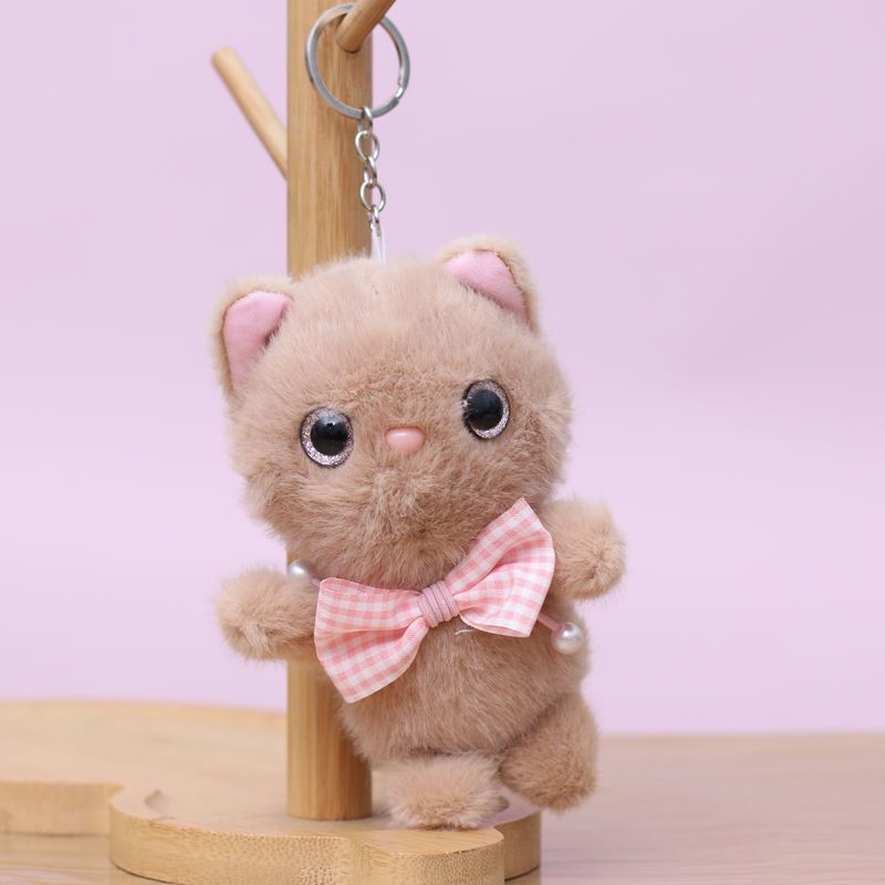 网红蝴蝶结小猫咪挂件可爱毛绒公仔包包挂饰钥匙扣布娃娃仿真玩偶|undefined