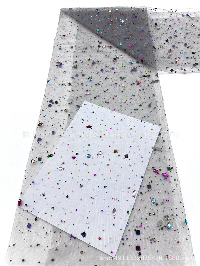 Color mezcla de tela de malla de diamante pesado de forma especial diámetro dispersión escenario vestido vestido tela al por mayor spot image 9
