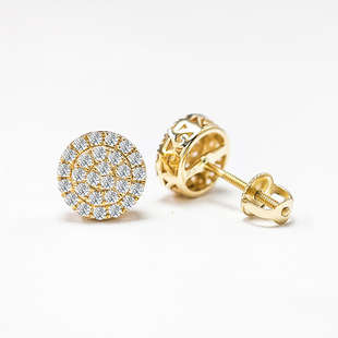 2025 New Cross-Border Independent Station Hot Selling 14K Gold Full Diamond Round Moissanite Screw Earrings for Men and Women