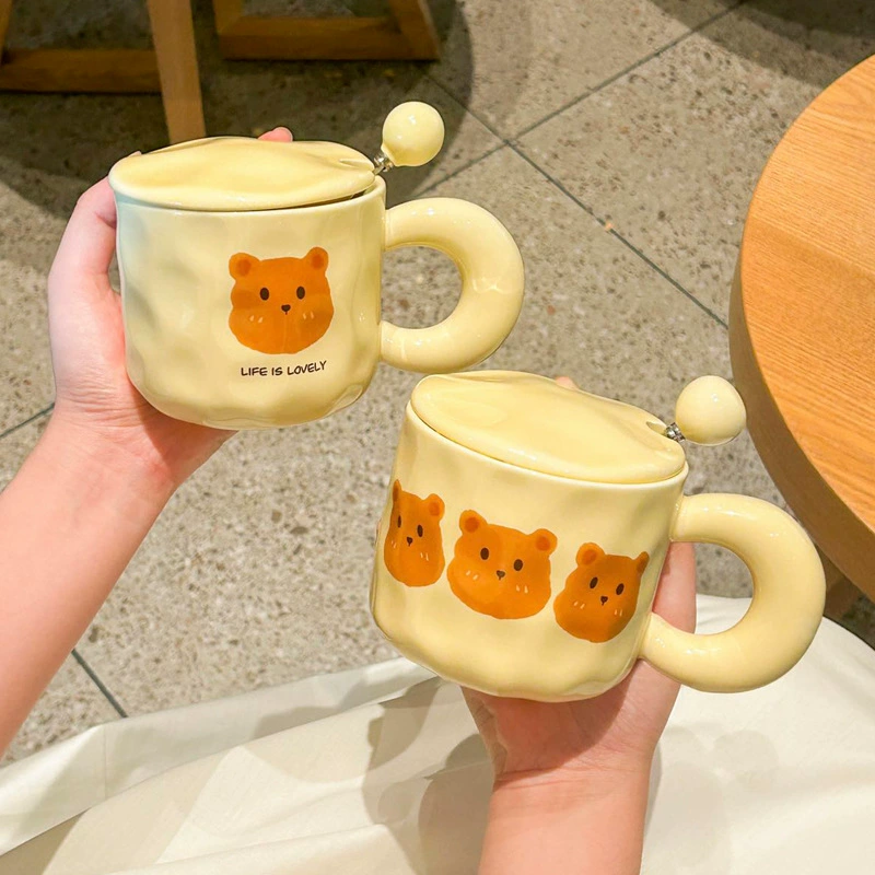 高价值 可爱 熊标杯 男孩 女孩 饮水杯 携带 情侣 经典 杯 咖啡 早餐 杯