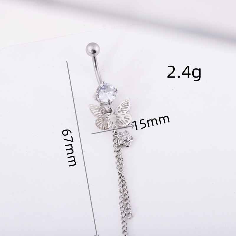 New Gold Butterfly Zircon Copper Navel Ring Set Body Piercing Jewelry 2025 Summer Trend detail image 8