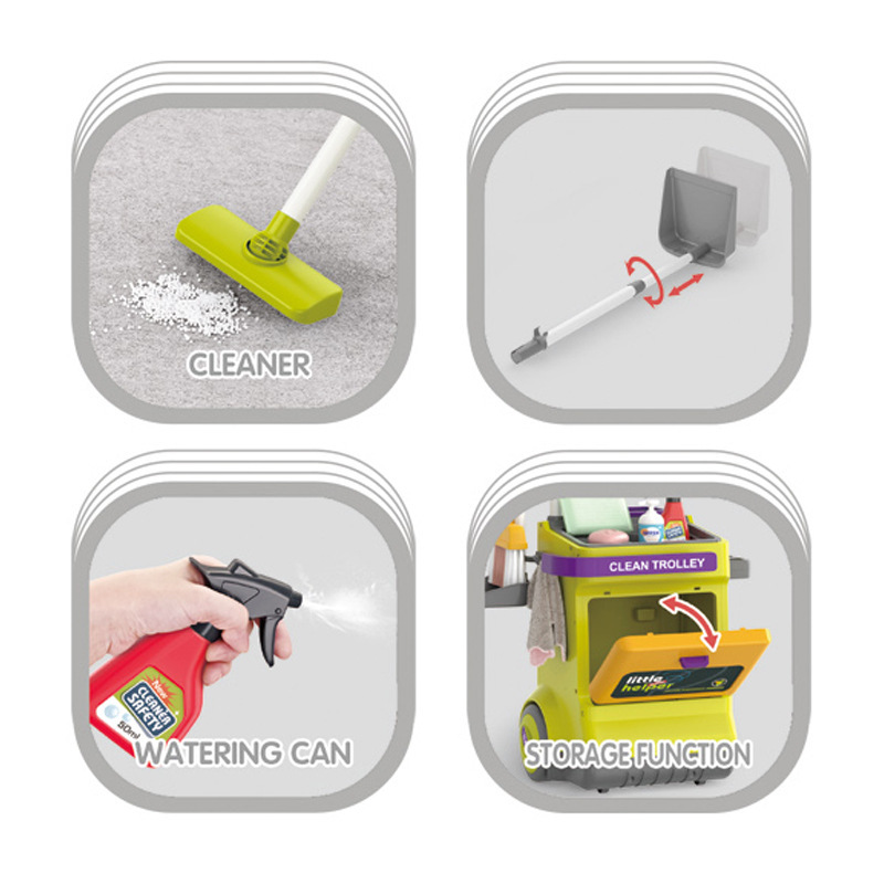 El comercio exterior de los niños herramientas de limpieza de simulación carrito casa aspiradora escoba trapeador traje de limpieza juguetes sanitarios
