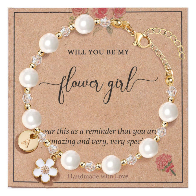Flower Girl Bracelet Proposal Gift Shell Pearl Crystal Point Beads Letter Gold Round Tag Chain Bracelet Pearl Flower Bracelet Flower Girl Bracelet Proposal Gift Shell Pearl Crystal Point Beads Letter Gold Round Tag Chain Bracelet Pearl Flower Bracelet