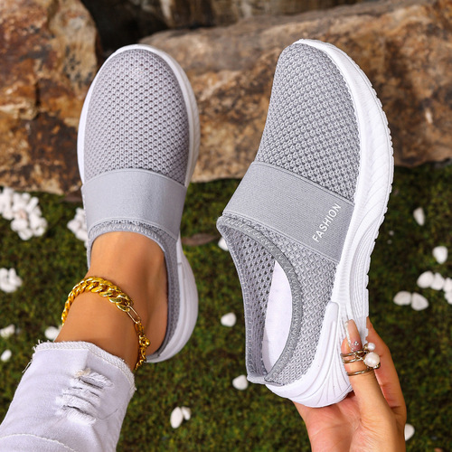 Women's Half-Up Casual Shoes Large Women's Shoes Flyknit Mesh Shoes Slip-On Single Shoes FBA