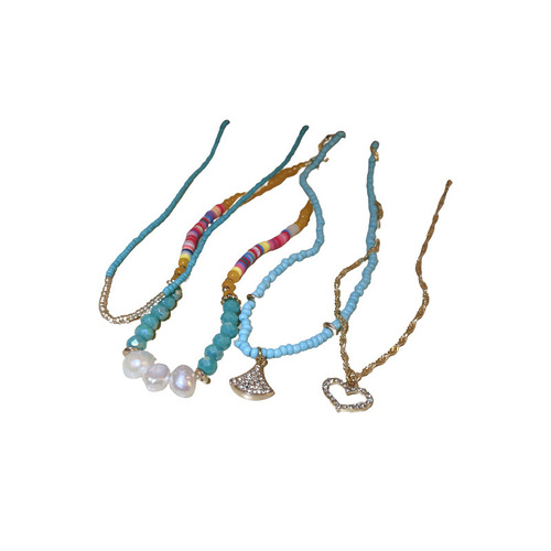 Small fresh and personalized crystal flower pearl stone beaded necklace fashionable and versatile clavicle chain sweet necklace wholesale