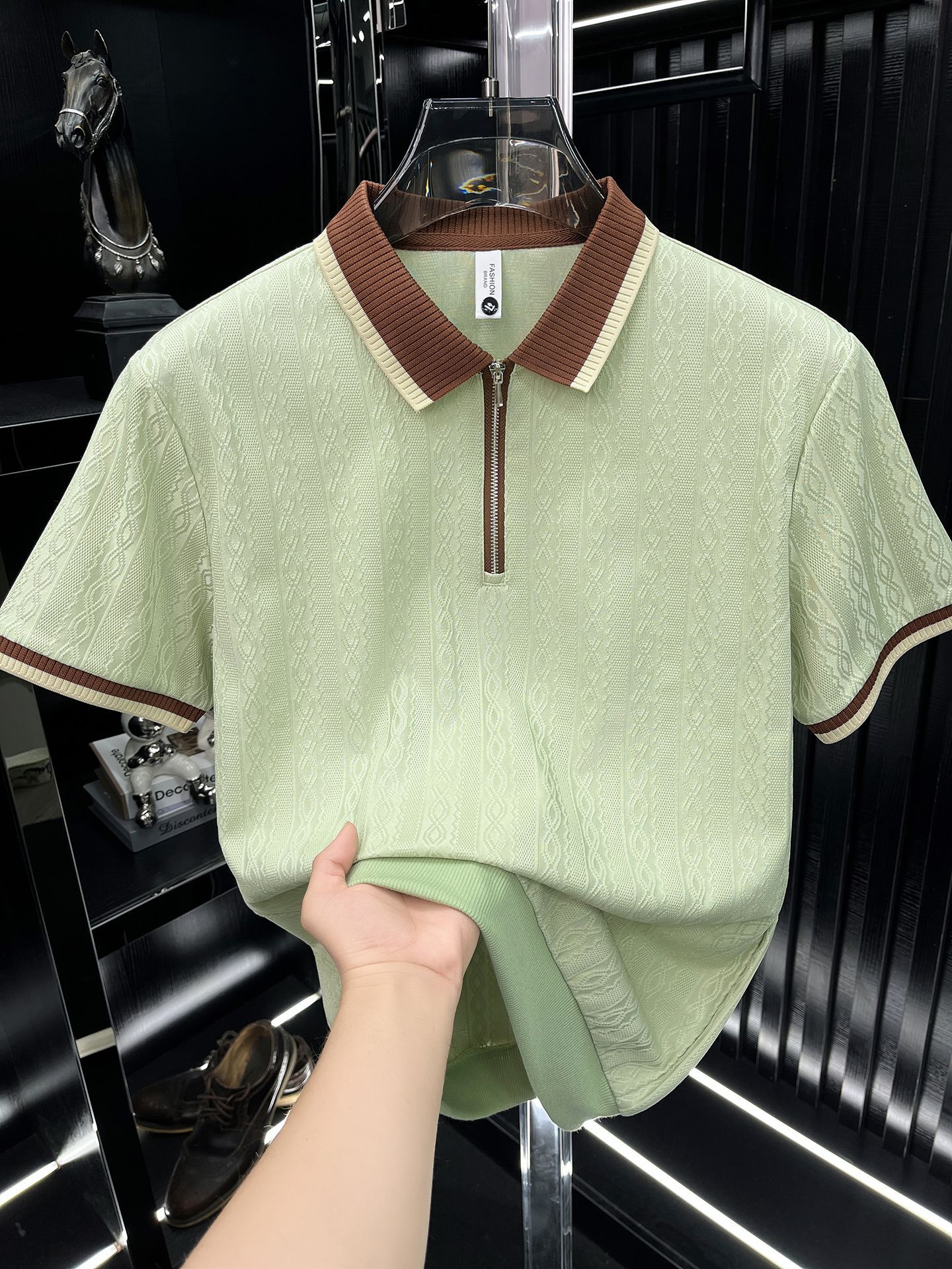T-Shirt for Summer, Breathable Half-Zip Patchwork Design for Middle-Aged Men, Casual Turn-Down Collar, Light Luxury Business Fashion Short-Sleeve Polo Shirt